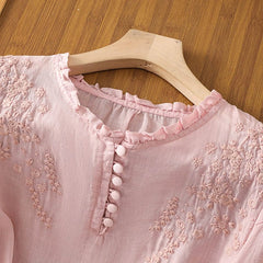 Nina | Dames Bohemian Geborduurd Ruche Kraag Linnen Blouse