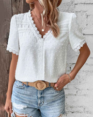 Julia | Dames Bohemian Kant V-hals Swiss Dot Blouse