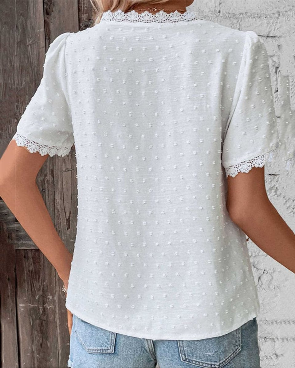 Julia | Dames Bohemian Kant V-hals Swiss Dot Blouse