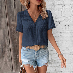 Julia | Dames Bohemian Kant V-hals Swiss Dot Blouse