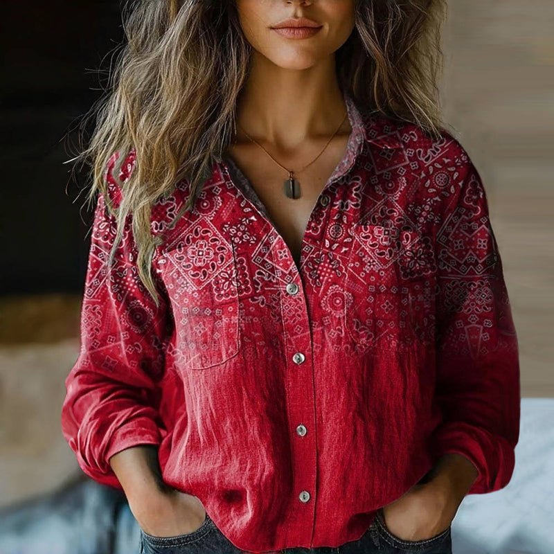 Lieke | Dames Bohemian Paisley Vintage Knoop Blouse