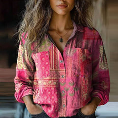 Lieke | Dames Bohemian Paisley Vintage Knoop Blouse
