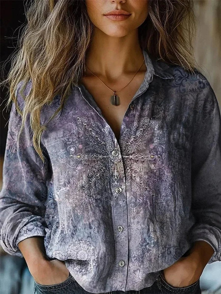 Sanne | Dames Boho Bloemenprint Lange Mouwen Knoopsluiting Blouse