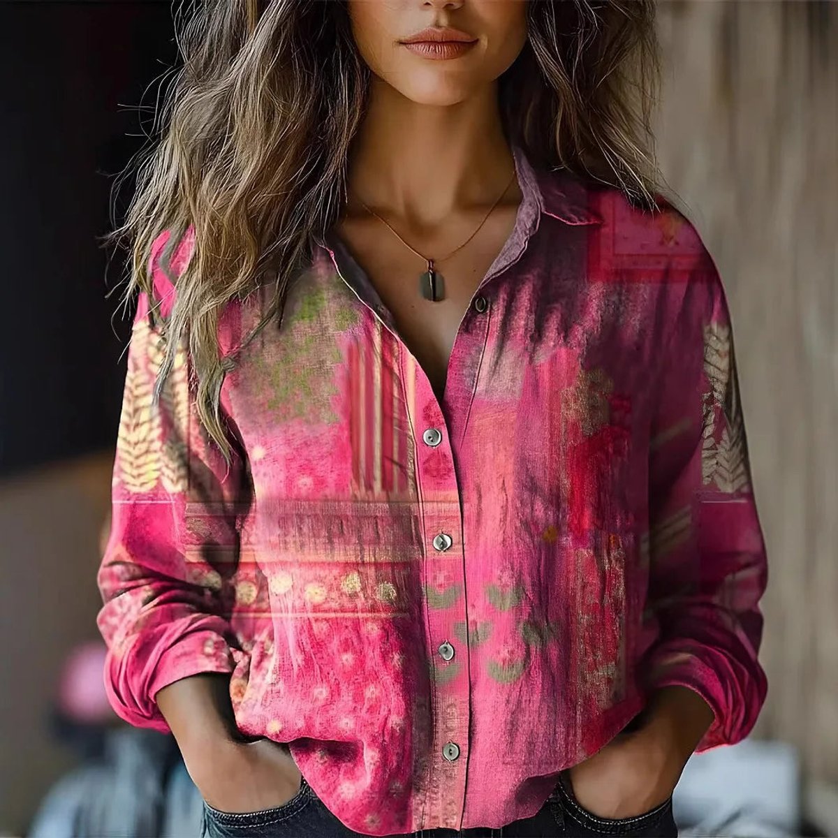 Sanne | Dames Boho Bloemenprint Lange Mouwen Knoopsluiting Blouse