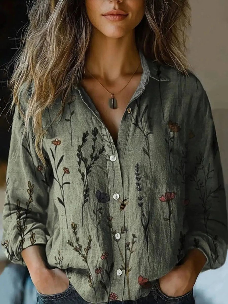 Sanne | Dames Boho Bloemenprint Lange Mouwen Knoopsluiting Blouse