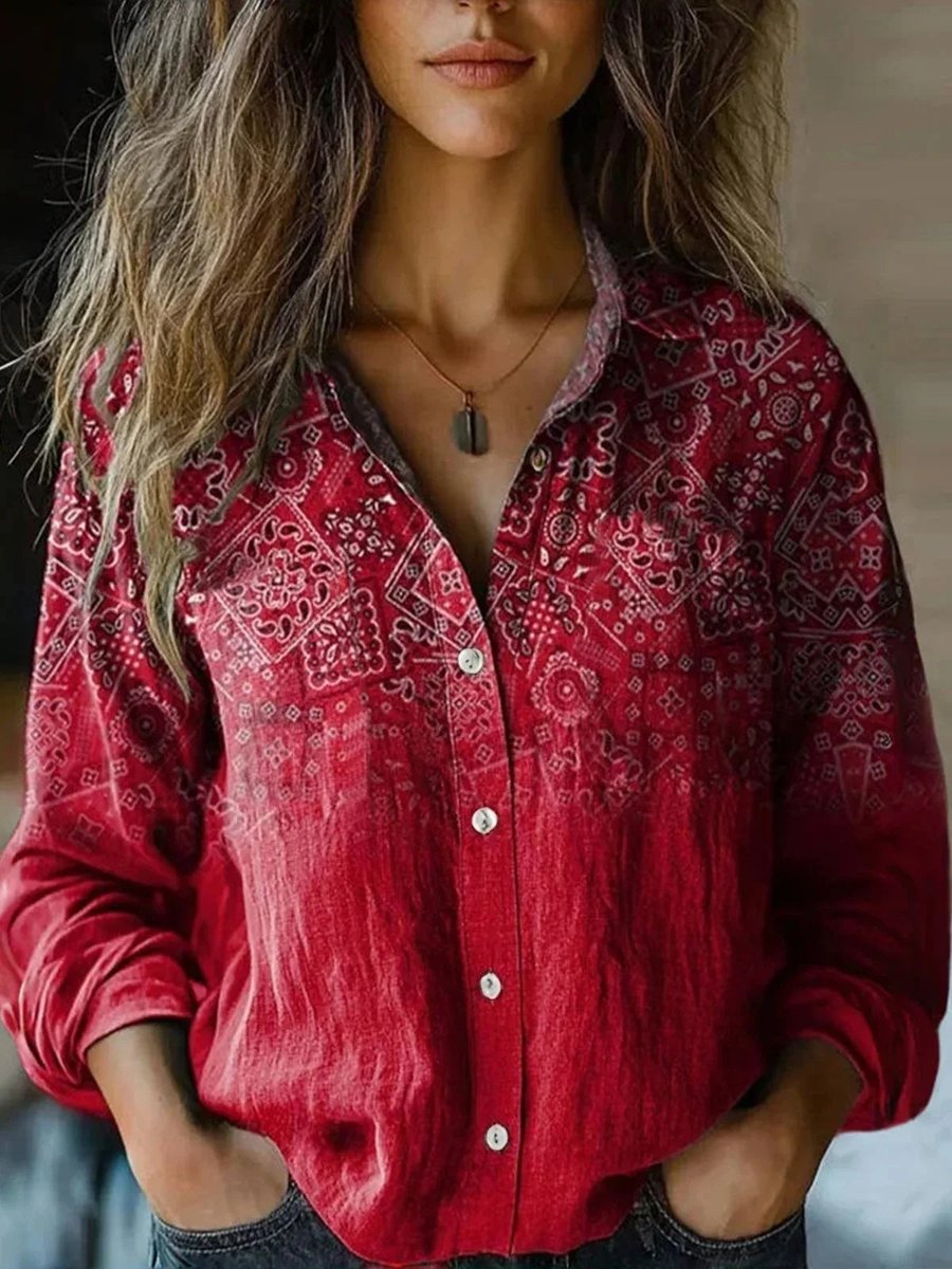 Sanne | Dames Boho Bloemenprint Lange Mouwen Knoopsluiting Blouse