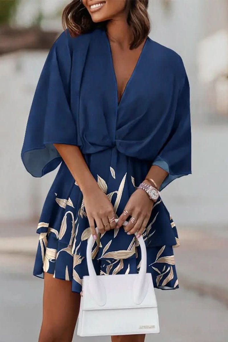 Fleur | Dames Boho Cocktailjurk Tropische Print V-hals Mini