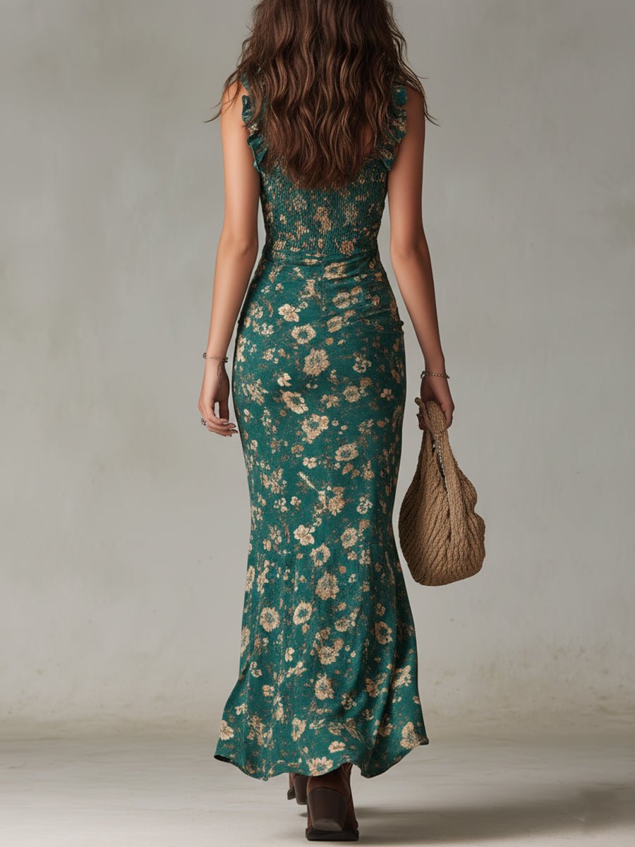 Eva | Dames Boho Gebloemde Mouwloze Maxi Jurk Zijsplit