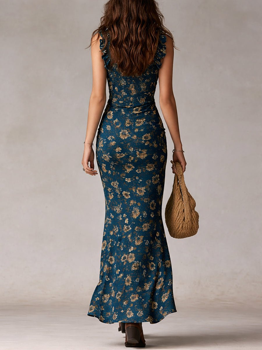 Eva | Dames Boho Gebloemde Mouwloze Maxi Jurk Zijsplit
