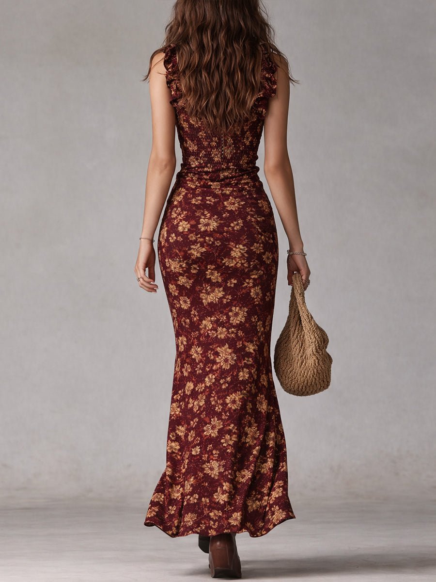 Eva | Dames Boho Gebloemde Mouwloze Maxi Jurk Zijsplit