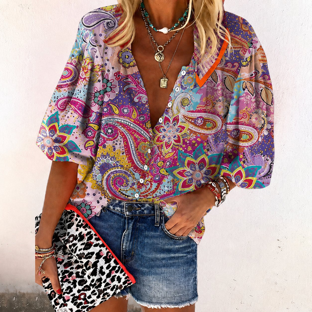 Emma | Dames Boho Gebloemde V-Hals Blouse Lange Mouw