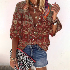 Emma | Dames Boho Gebloemde V-Hals Blouse Lange Mouw