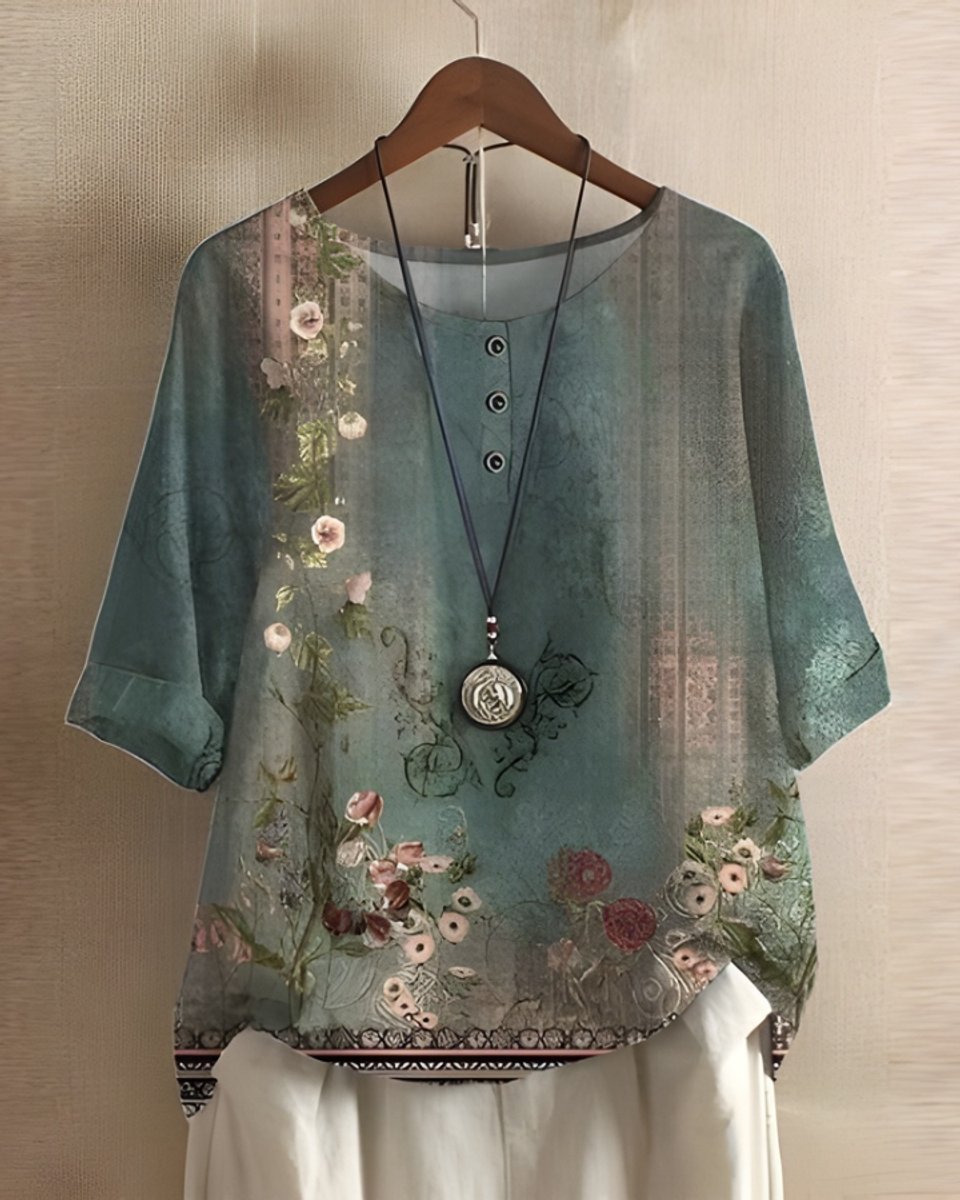 Julia | Dames Boho Halflange Mouw Kleurrijke Relaxed-Fit Top