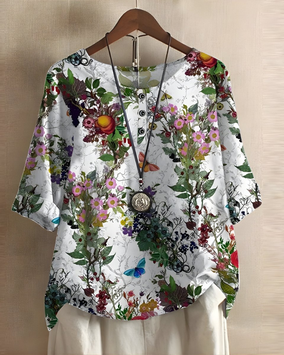 Julia | Dames Boho Halflange Mouw Kleurrijke Relaxed-Fit Top