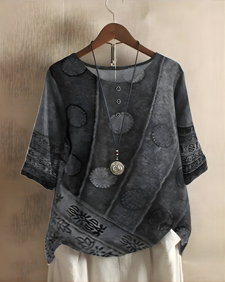 Julia | Dames Boho Halflange Mouw Kleurrijke Relaxed-Fit Top