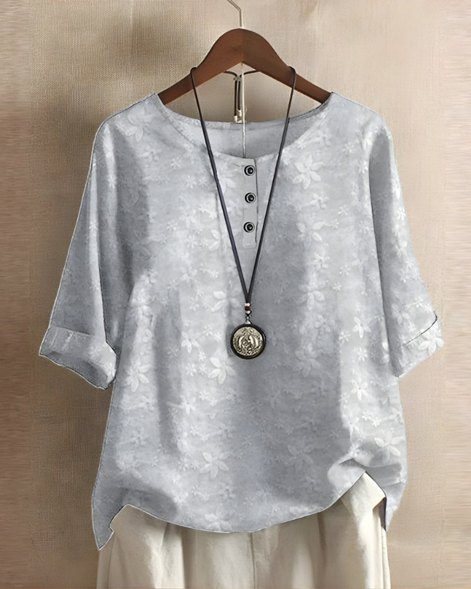 Julia | Dames Boho Halflange Mouw Kleurrijke Relaxed-Fit Top