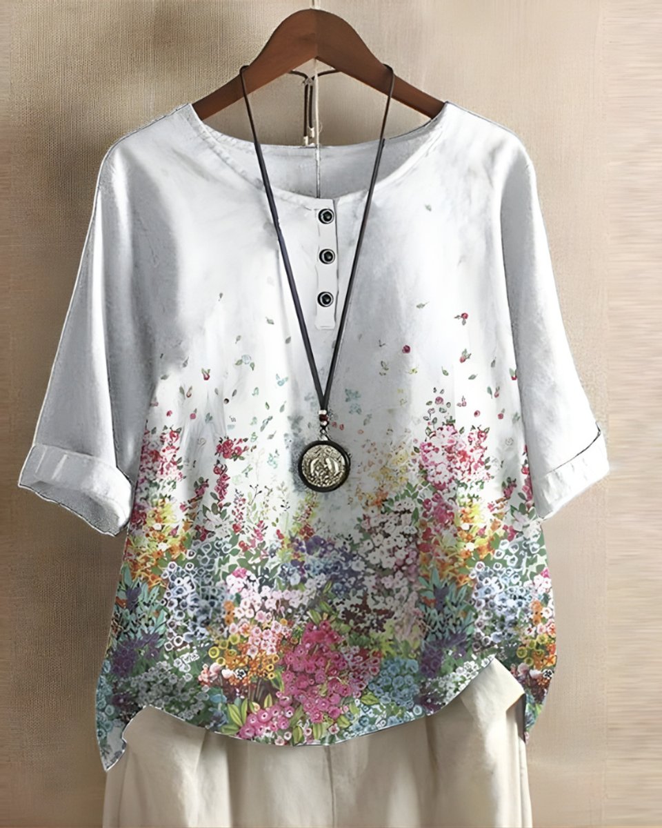 Julia | Dames Boho Halflange Mouw Kleurrijke Relaxed-Fit Top