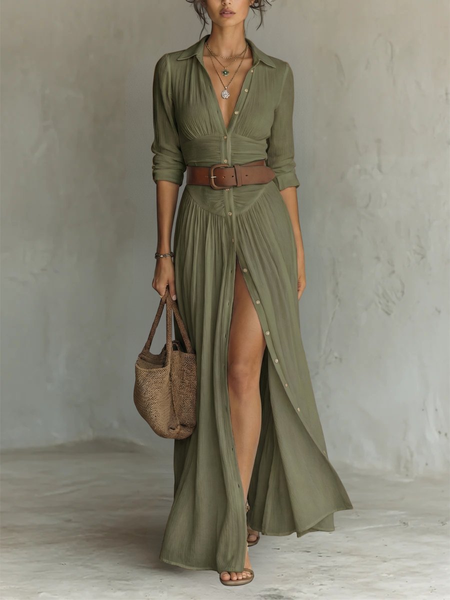 Olivia | Dames Boho Maxi Blousejurk met Riem