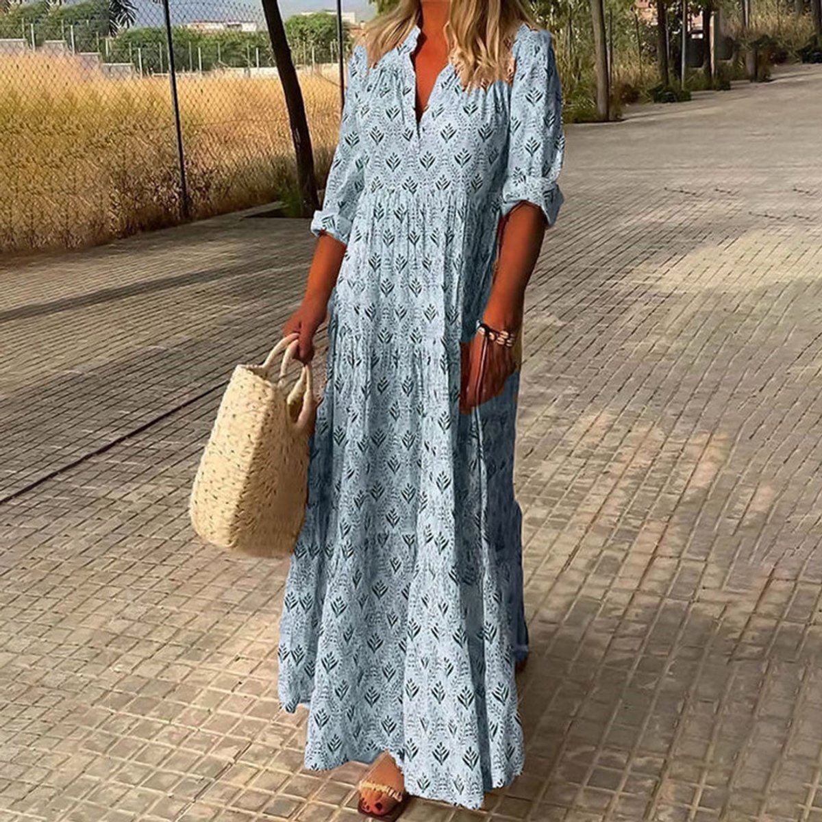 Nora | Dames Boho Maxi Cocktailpartyjurk V-hals Bloemenprint