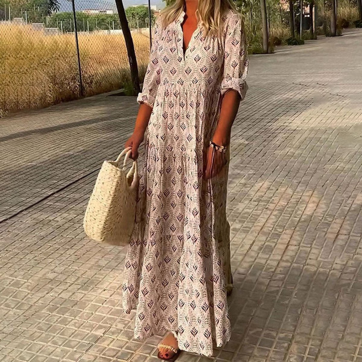 Nora | Dames Boho Maxi Cocktailpartyjurk V-hals Bloemenprint