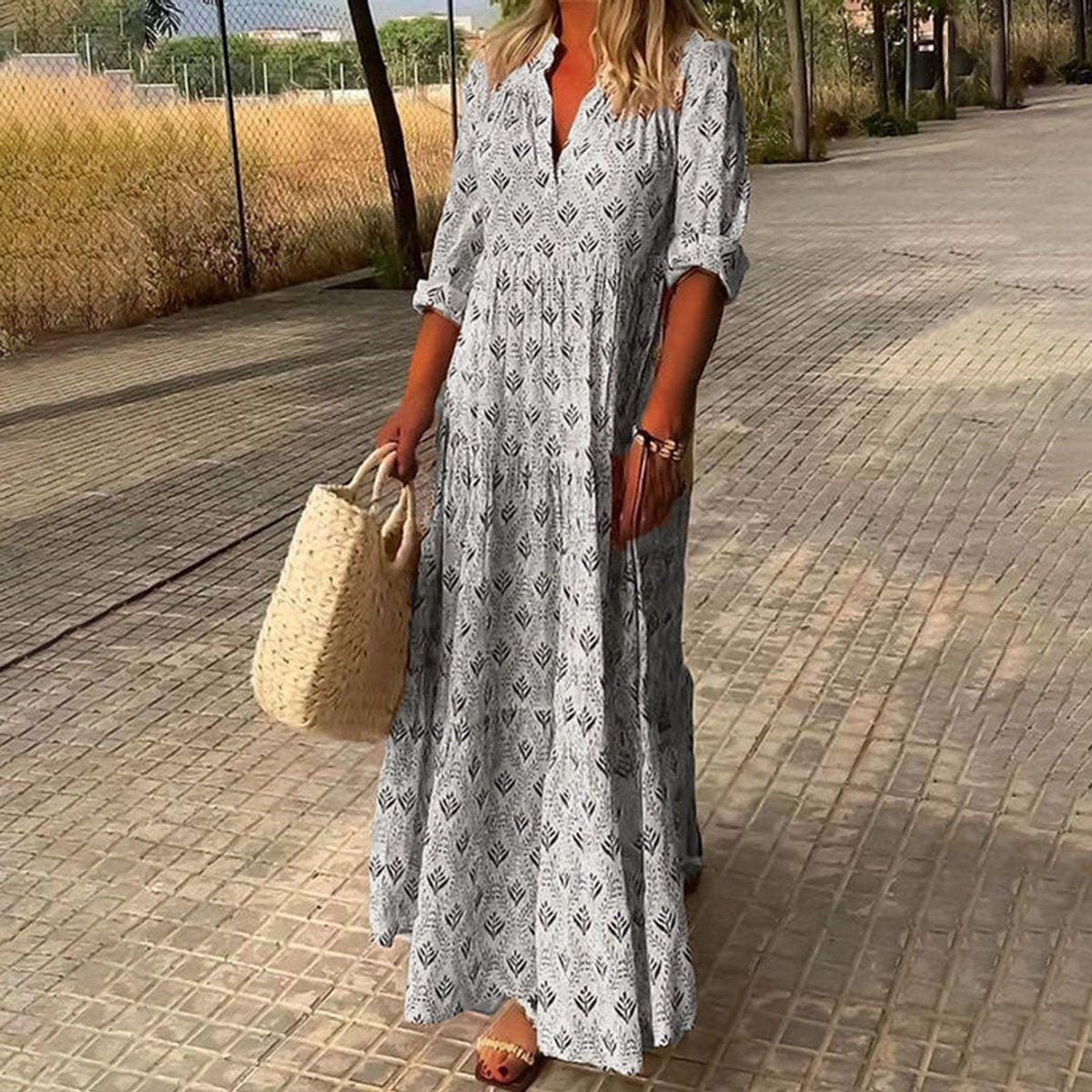 Nora | Dames Boho Maxi Cocktailpartyjurk V-hals Bloemenprint