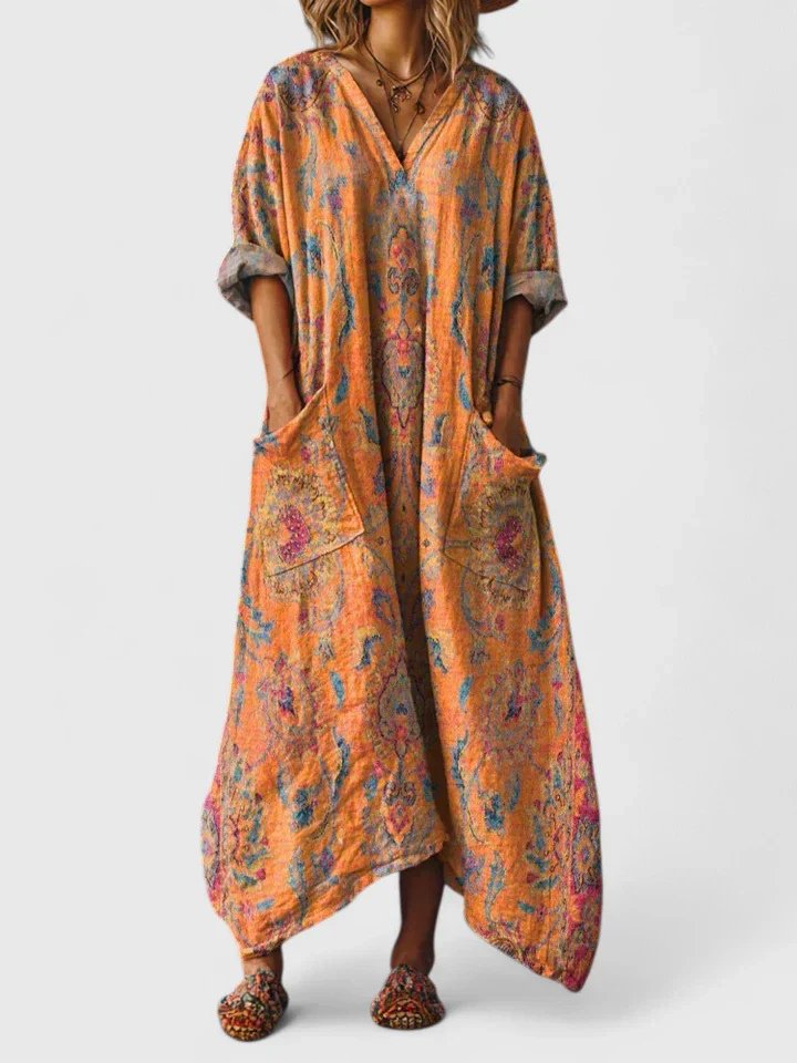Eva | Dames Boho Paisley Oversized Katoenen Maxi Jurk met Zakken