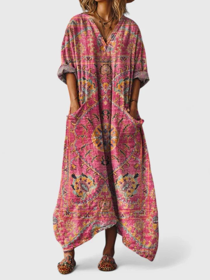 Eva | Dames Boho Paisley Oversized Katoenen Maxi Jurk met Zakken