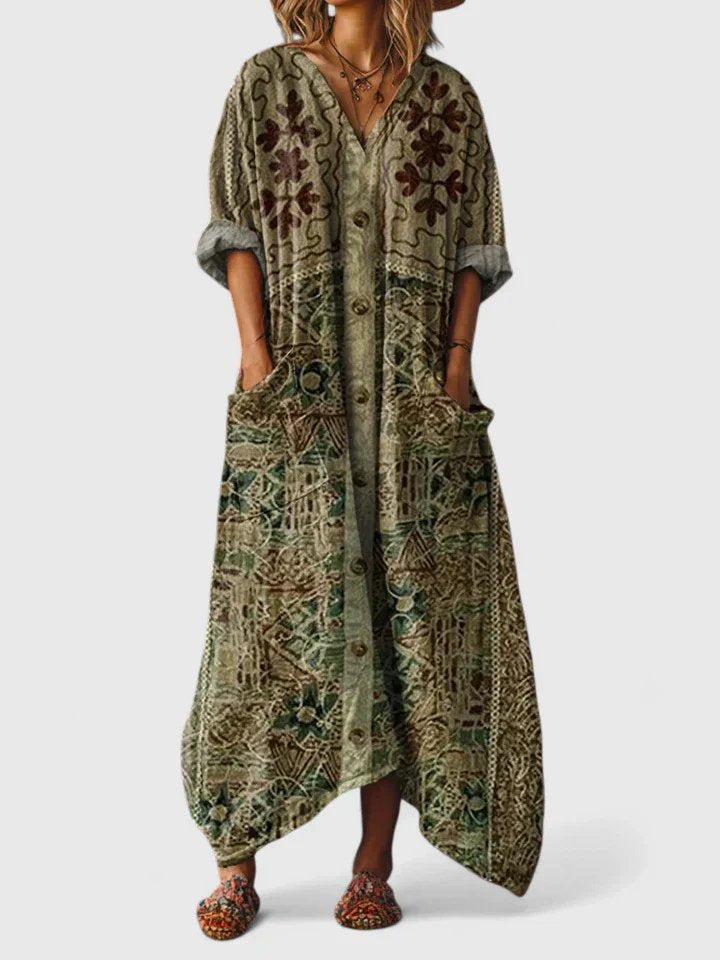 Eva | Dames Boho Paisley Oversized Katoenen Maxi Jurk met Zakken