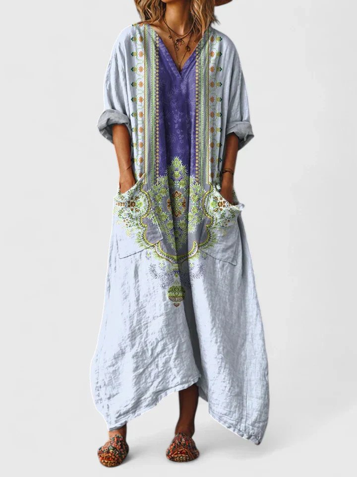 Eva | Dames Boho Paisley Oversized Katoenen Maxi Jurk met Zakken