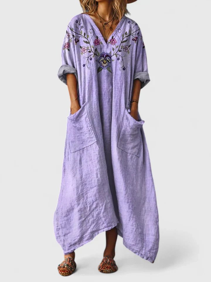 Eva | Dames Boho Paisley Oversized Katoenen Maxi Jurk met Zakken