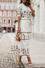 Elin | Dames Boho Print Midi Jurk met Ceintuur
