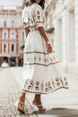 Elin | Dames Boho Print Midi Jurk met Ceintuur