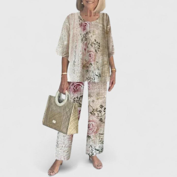 Sanne | Dames Botanische Print Batwing Top Wide-Leg Broek Set