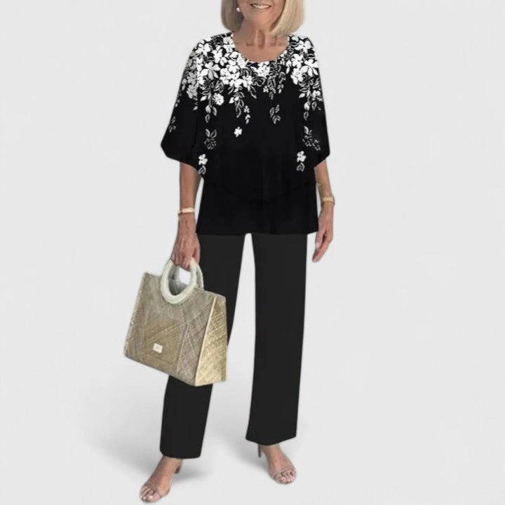 Sanne | Dames Botanische Print Batwing Top Wide-Leg Broek Set