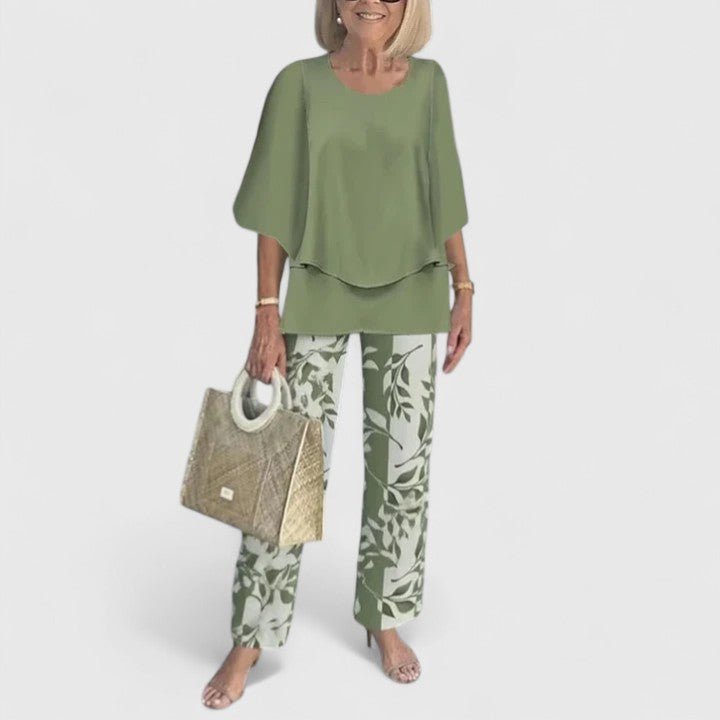Sanne | Dames Botanische Print Batwing Top Wide-Leg Broek Set