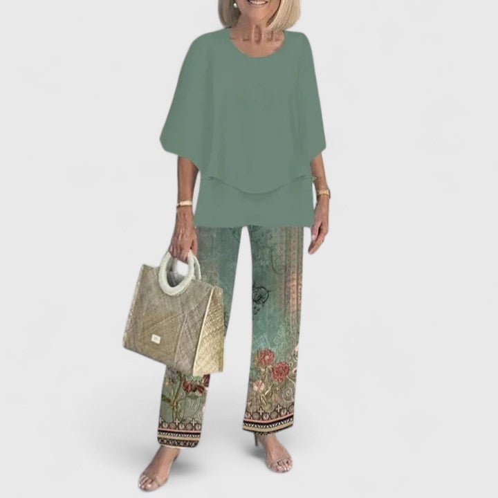 Sanne | Dames Botanische Print Batwing Top Wide-Leg Broek Set