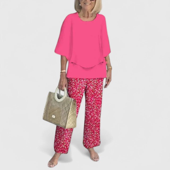 Sanne | Dames Botanische Print Batwing Top Wide-Leg Broek Set