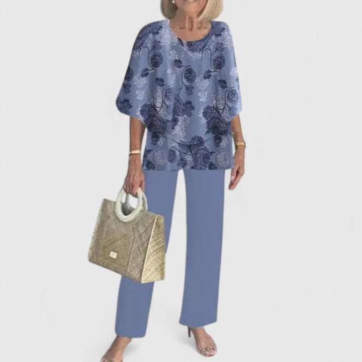 Sanne | Dames Botanische Print Batwing Top Wide-Leg Broek Set