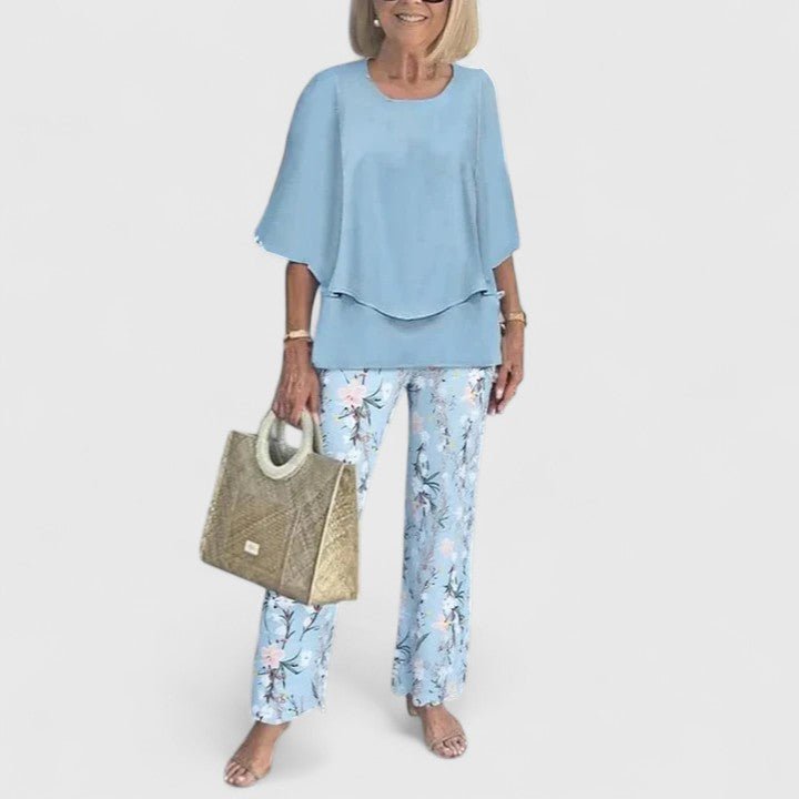 Sanne | Dames Botanische Print Batwing Top Wide-Leg Broek Set