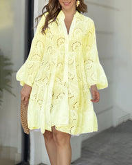 Tessa | Dames Broderie Anglaise Witte A-lijn Blousejurk Lange Mouwen