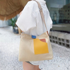 Femke | Dames Canvas Tote Bag Colorblock Schoudertas PU-Leer