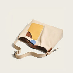 Femke | Dames Canvas Tote Bag Colorblock Schoudertas PU-Leer