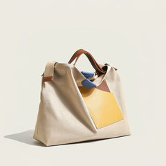 Femke | Dames Canvas Tote Bag Colorblock Schoudertas PU-Leer