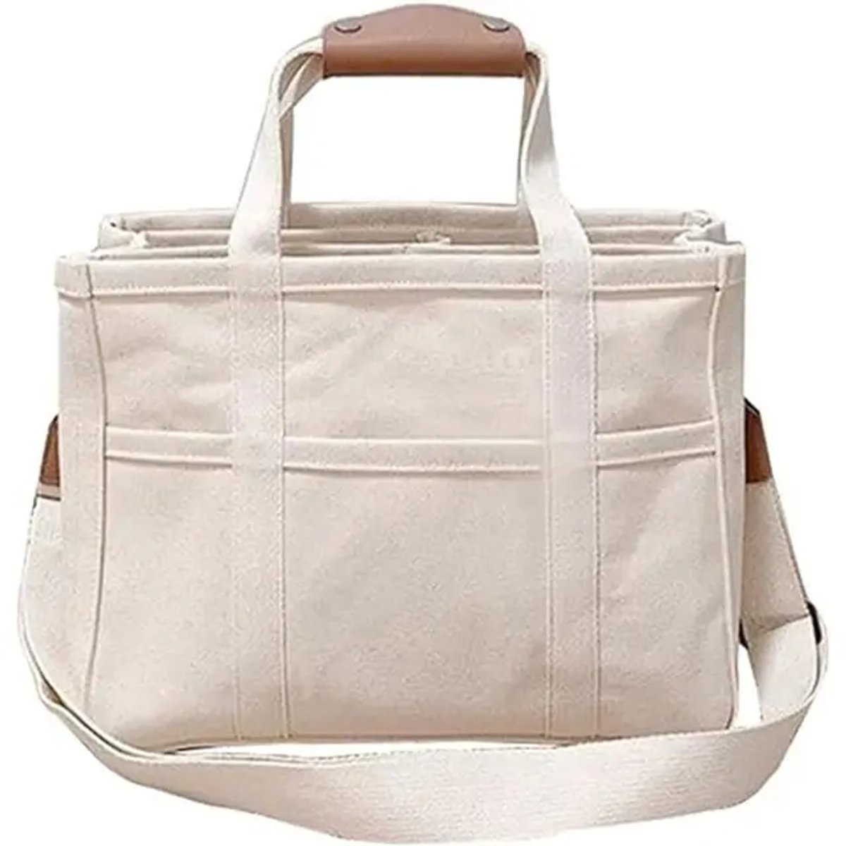 Roos | Dames Canvas Tote Bag Grote Crossbody Schoudertas Meerdere Vakken