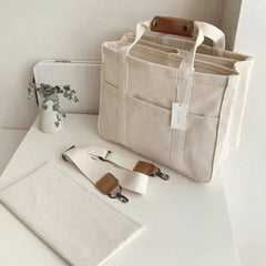 Roos | Dames Canvas Tote Bag Grote Crossbody Schoudertas Meerdere Vakken