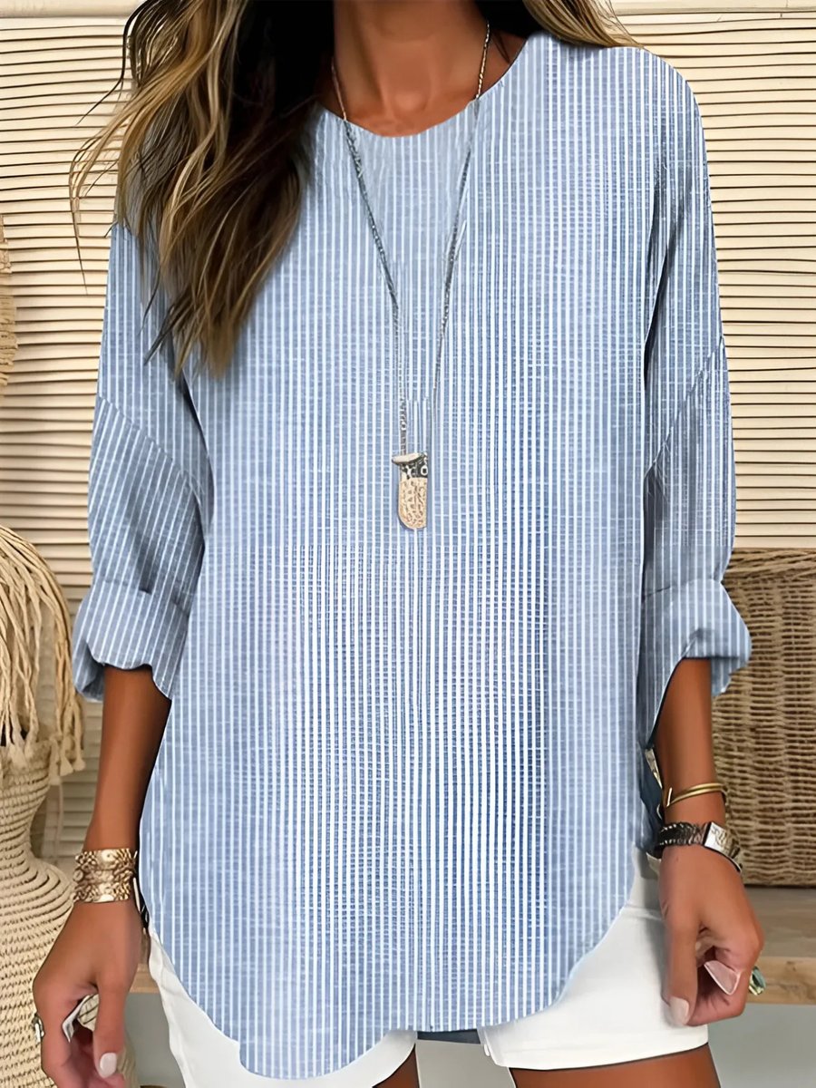 Elin | Dames Casual Gestreepte Relaxed-Fit Blouse met Ronde Hals