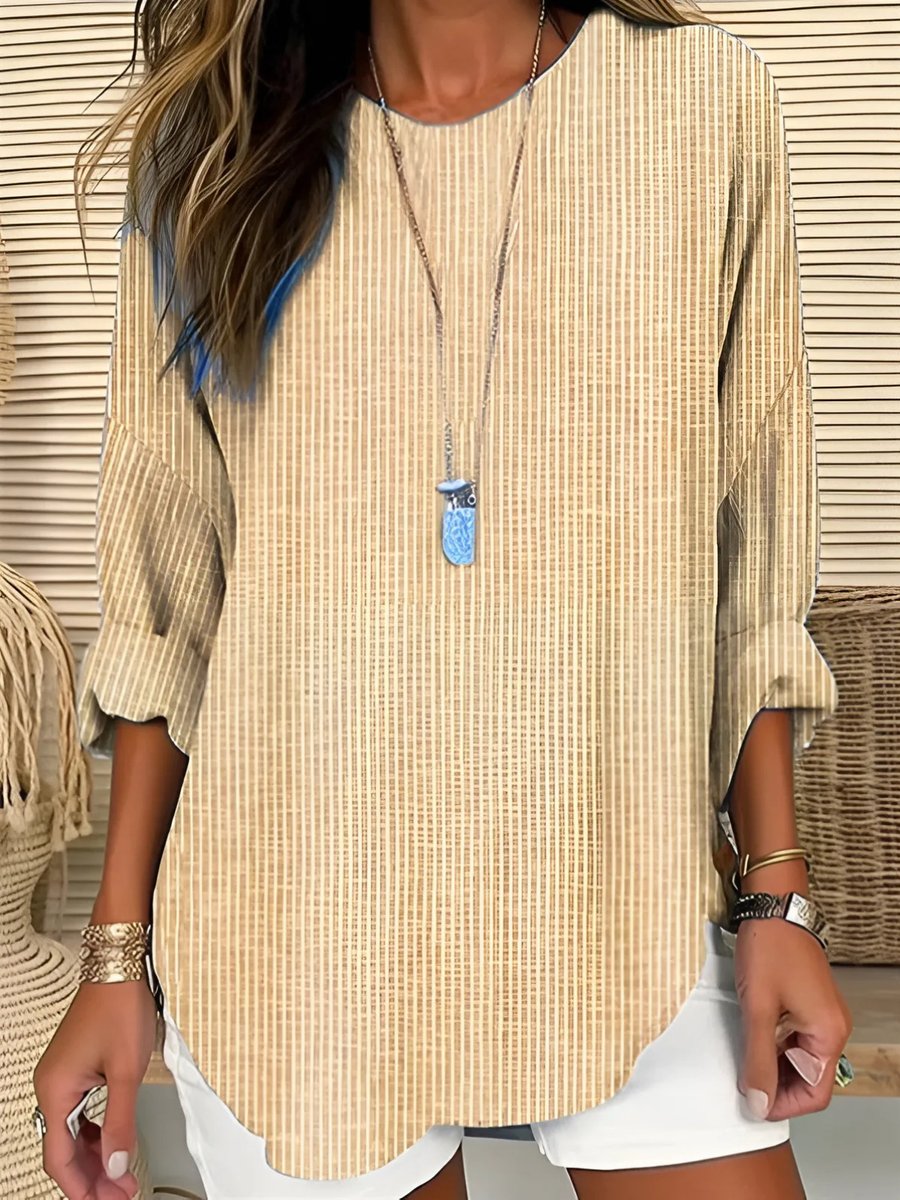 Elin | Dames Casual Gestreepte Relaxed-Fit Blouse met Ronde Hals
