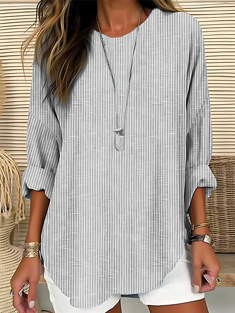 Elin | Dames Casual Gestreepte Relaxed-Fit Blouse met Ronde Hals