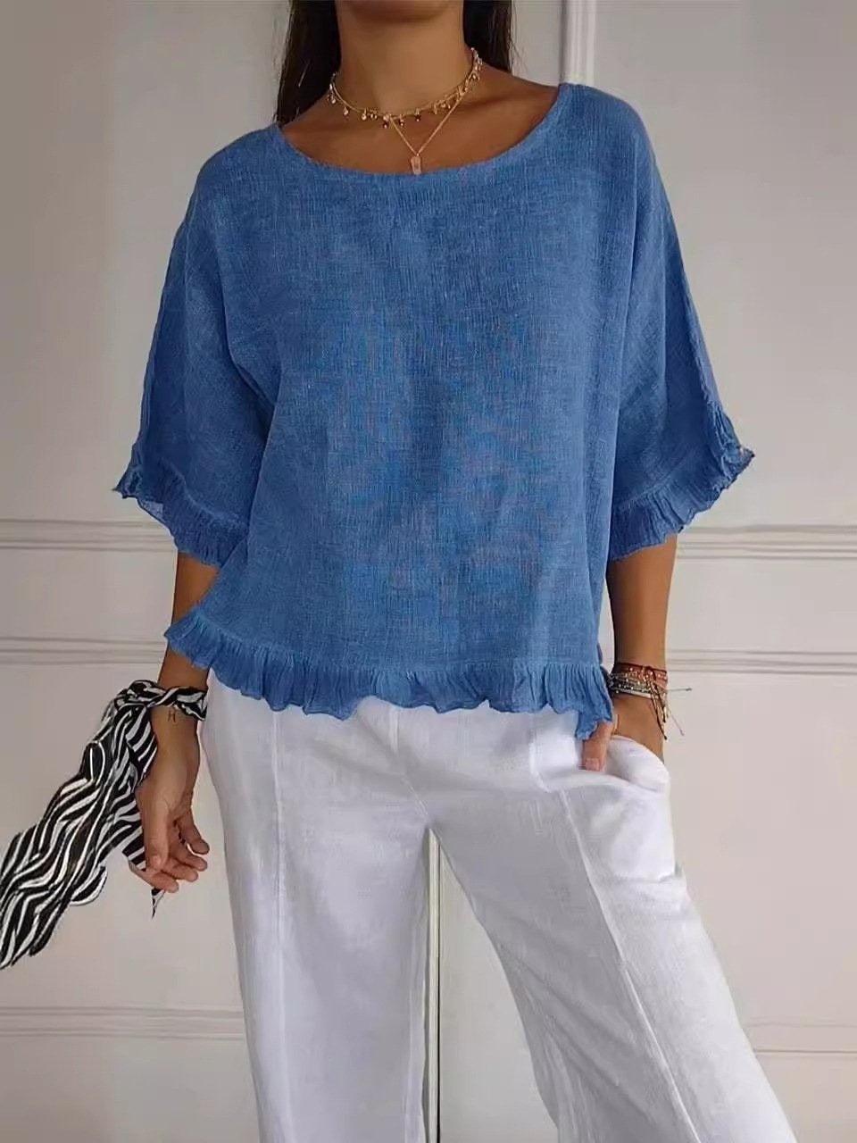 Anna | Dames Casual Lichtgewicht Ruffle Detail Blouse