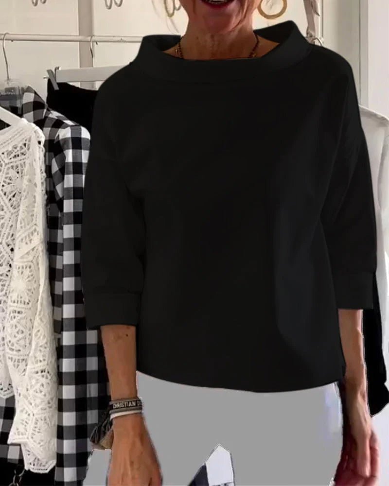 Fleur | Dames Casual Top met Bateauhalslijn en Driekwartmouwen